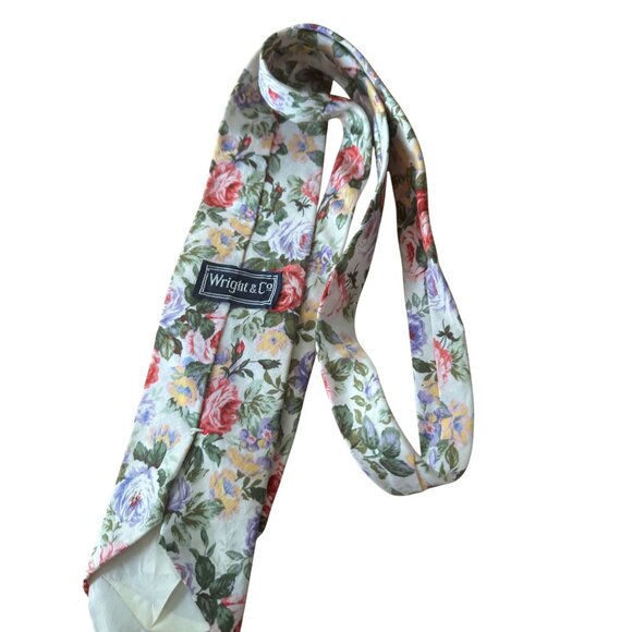 WRIGHT & CO Vintage Men's Floral Rose Print Tie - Picture 2 of 6